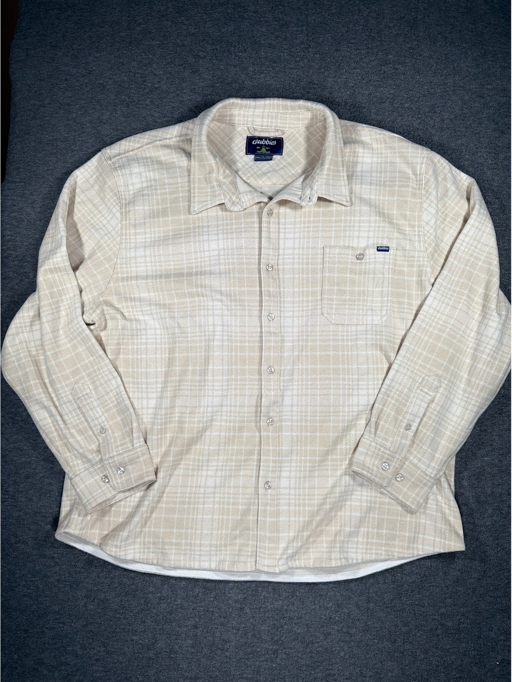 Chubbies The Carry On Men's XXL Beige Plaid Button-Up Flannel Shirt Shacket